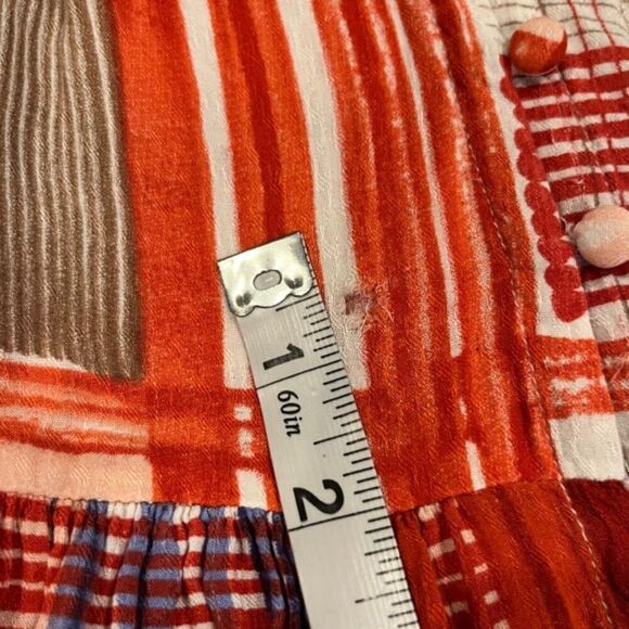 Maeve Anthropologie Babydoll Tunic Top Button Front V-Neck Red White Blue Size M - Picture 10 of 11